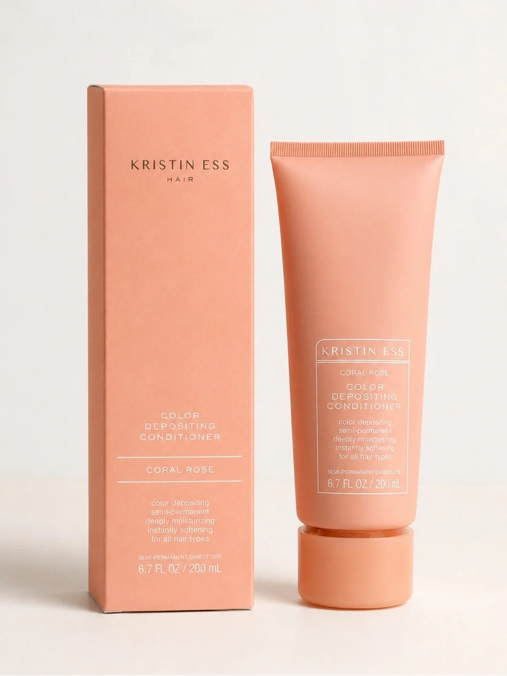 Kristin Ess Hair Color Depositing Conditioner in Coral Rose.